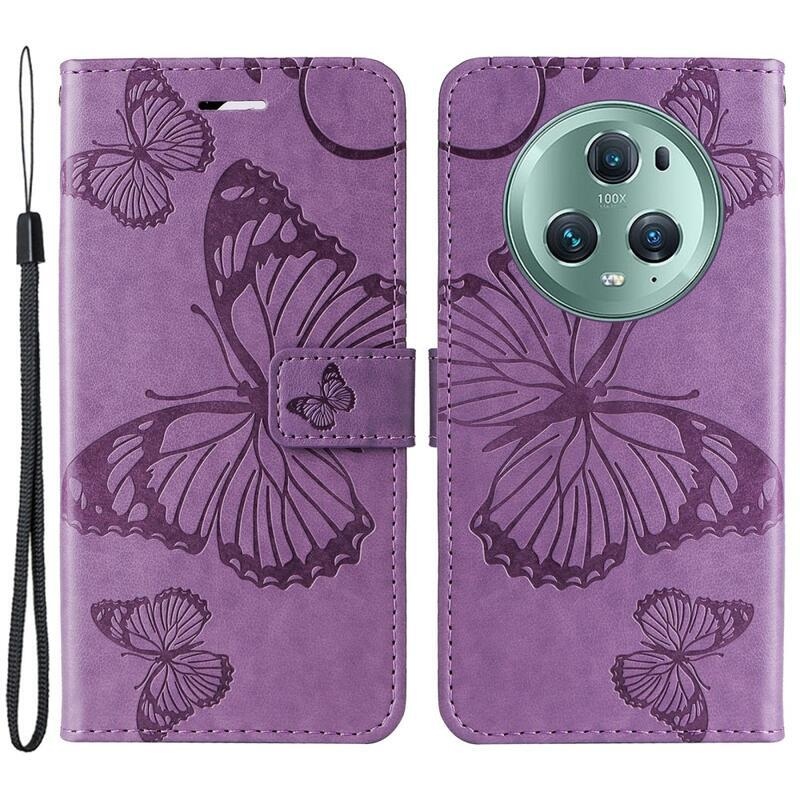 Big butterfly knížkové pouzdro na Honor Magic 5 Pro 5G - fialové
