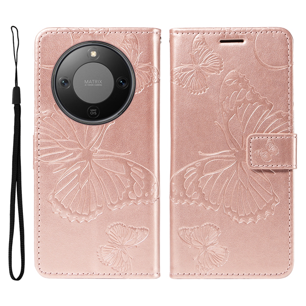 Big Butterfly knížkové pouzdro na Honor Magic 8 Lite 5G - růžovozlaté