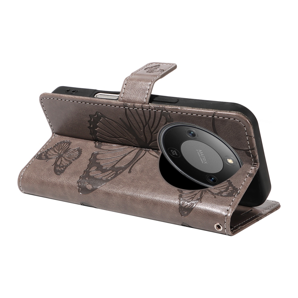 Big Butterfly knížkové pouzdro na Honor Magic 8 Lite 5G - šedé