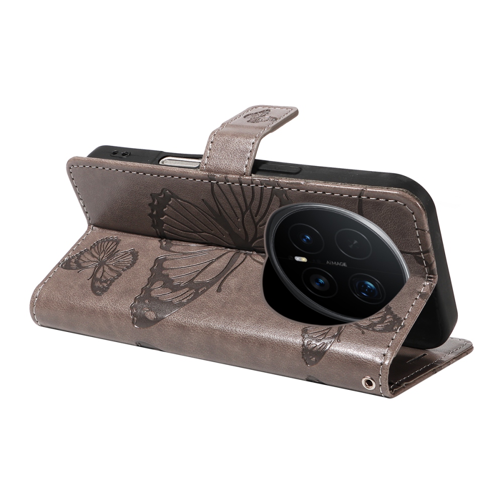 Big Butterfly knížkové pouzdro na Honor Magic 8 Pro 5G - šedé