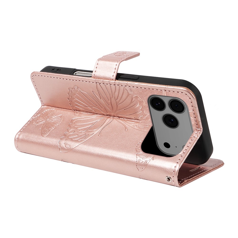 Big Butterfly knížkové pouzdro na iPhone 18 Pro Max/17 Pro Max - růžovozlaté