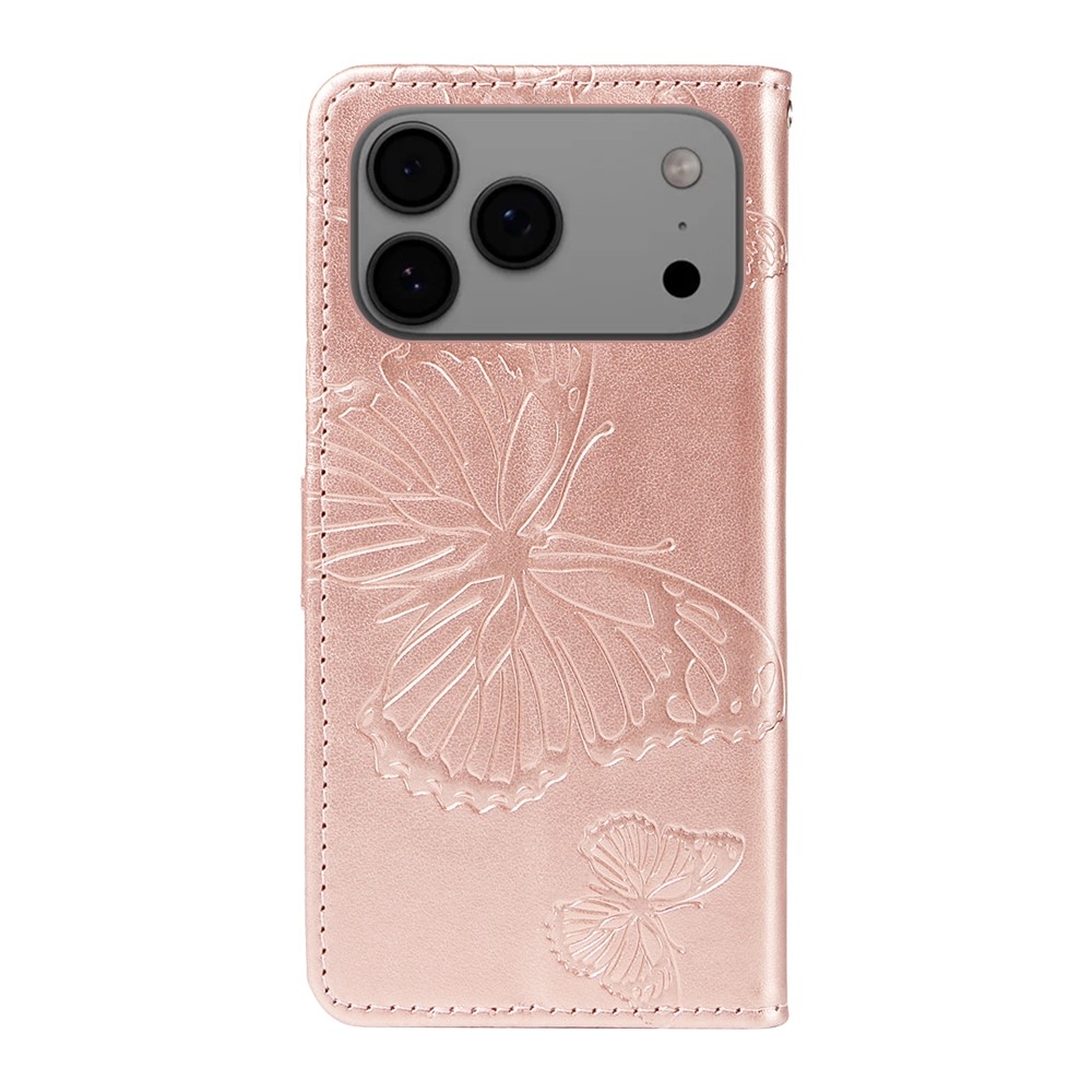 Big Butterfly knížkové pouzdro na iPhone 18 Pro Max/17 Pro Max - růžovozlaté