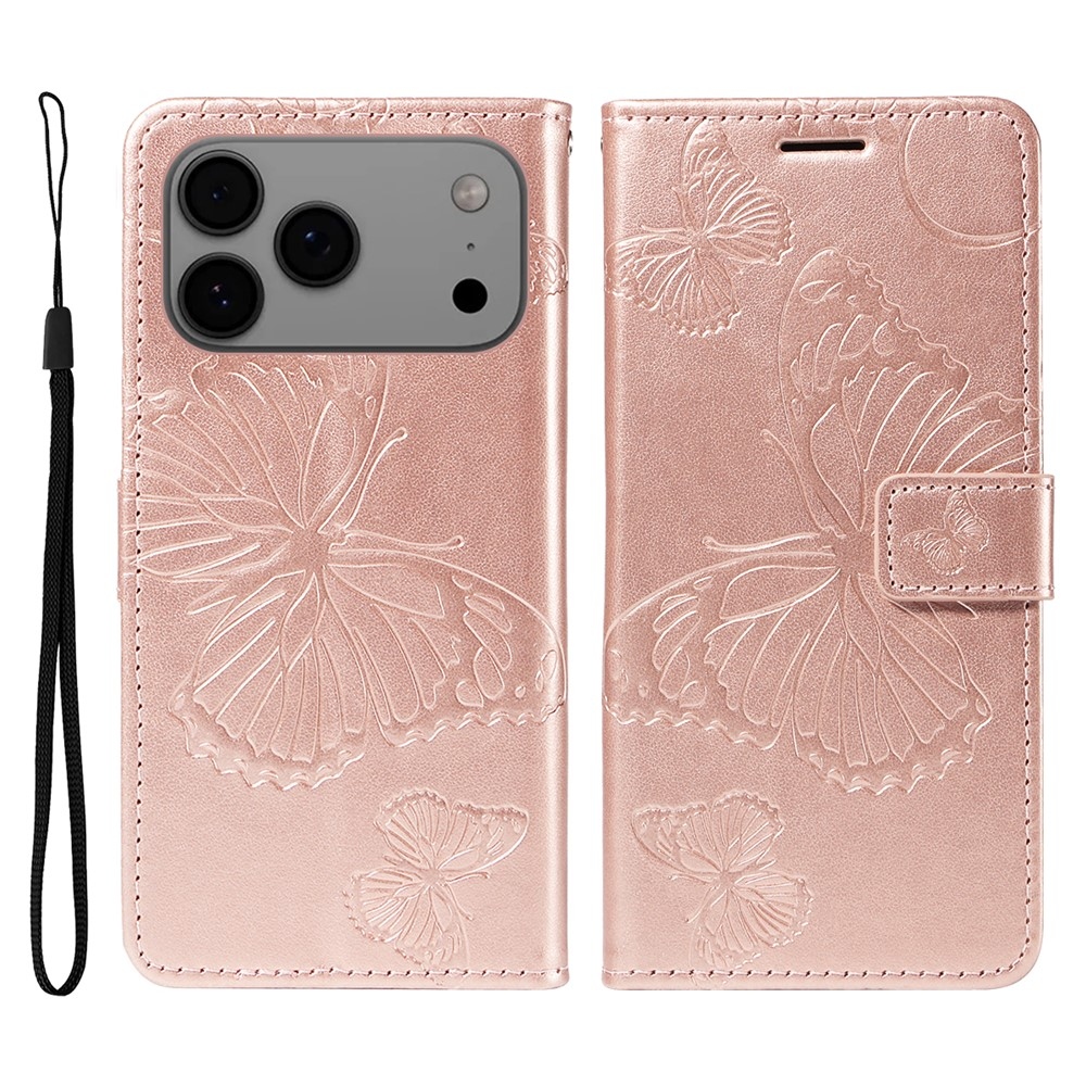 Big Butterfly knížkové pouzdro na iPhone 18 Pro Max/17 Pro Max - růžovozlaté