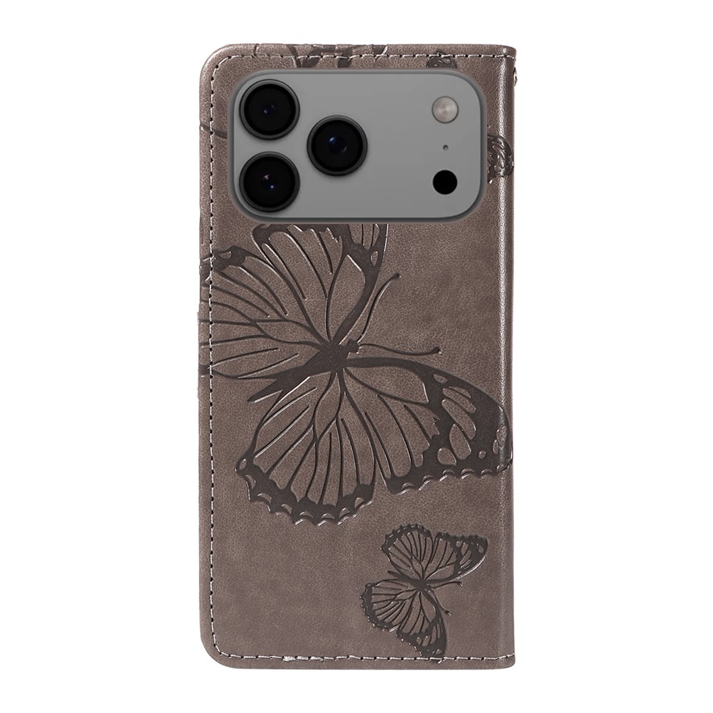 Big Butterfly knížkové pouzdro na iPhone 18 Pro Max/17 Pro Max - šedé