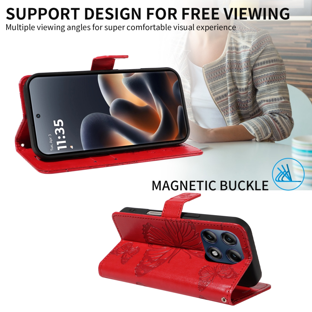 Big Butterfly knížkové pouzdro na Motorola Edge 70 Pro 5G - červené