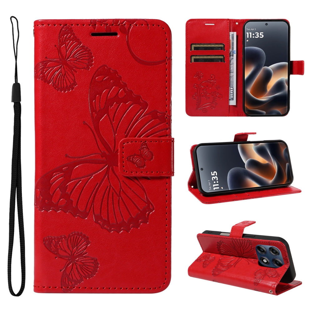 Big Butterfly knížkové pouzdro na Motorola Edge 70 Pro 5G - červené