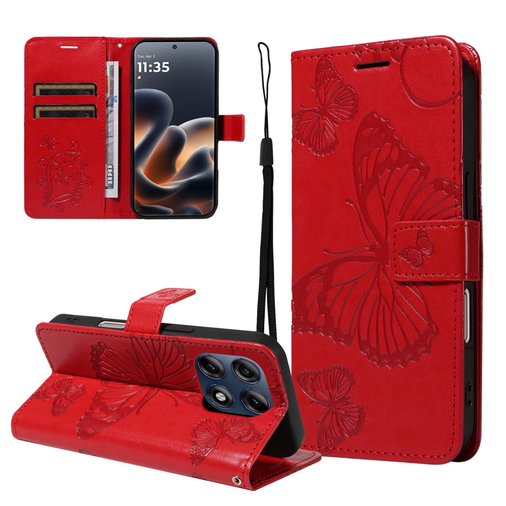 Big Butterfly knížkové pouzdro na Motorola Edge 70 Pro 5G - červené