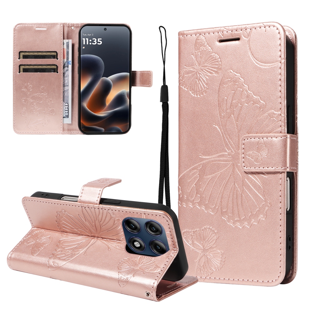 Big Butterfly knížkové pouzdro na Motorola Edge 70 Pro 5G - růžovozlaté