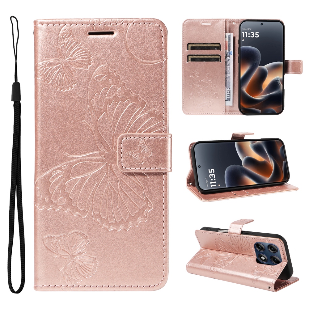 Big Butterfly knížkové pouzdro na Motorola Edge 70 Pro 5G - růžovozlaté