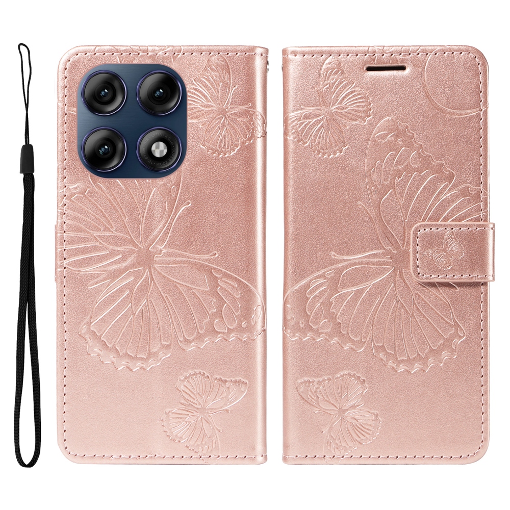Big Butterfly knížkové pouzdro na Motorola Edge 70 Pro 5G - růžovozlaté