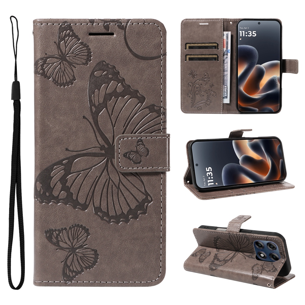 Big Butterfly knížkové pouzdro na Motorola Edge 70 Pro 5G - šedé