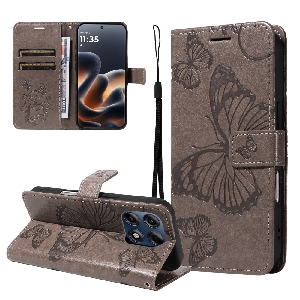 Big Butterfly knížkové pouzdro na Motorola Edge 70 Pro 5G - šedé