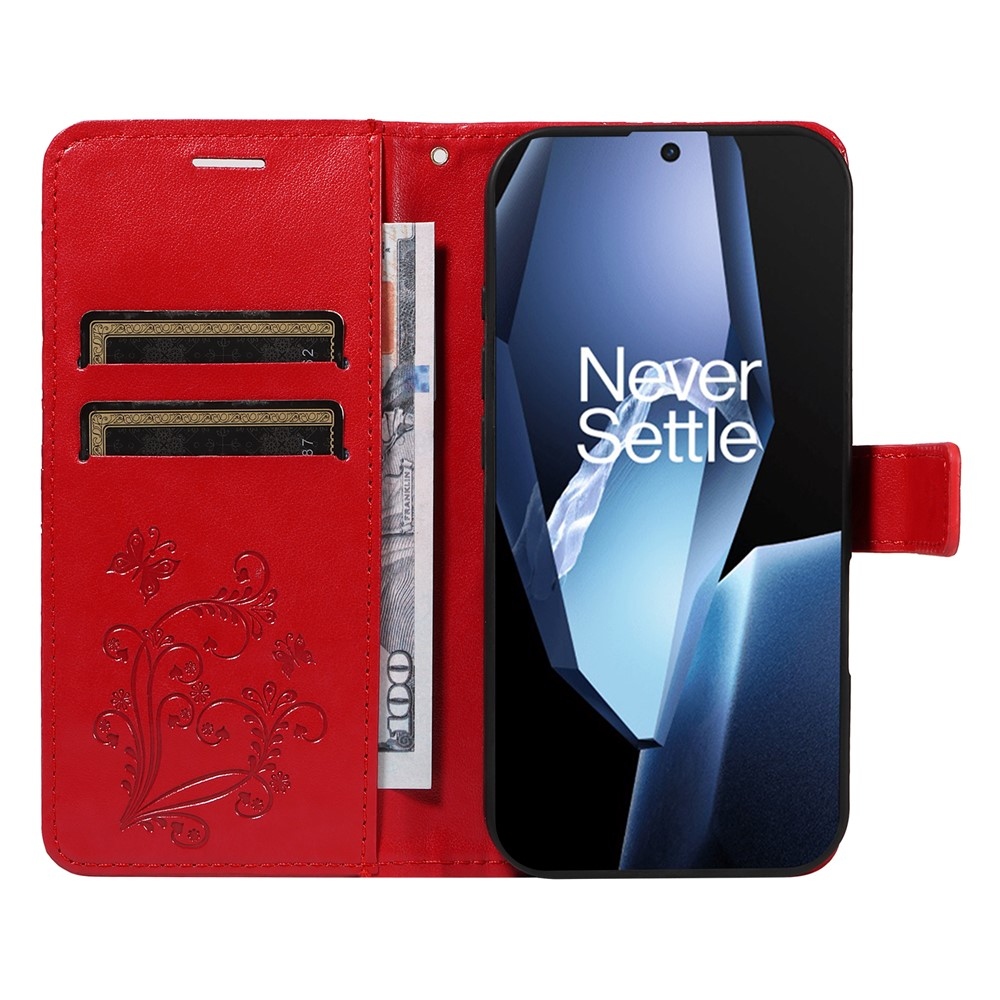 Big Butterfly knížkové pouzdro na OnePlus 13R 5G - červené