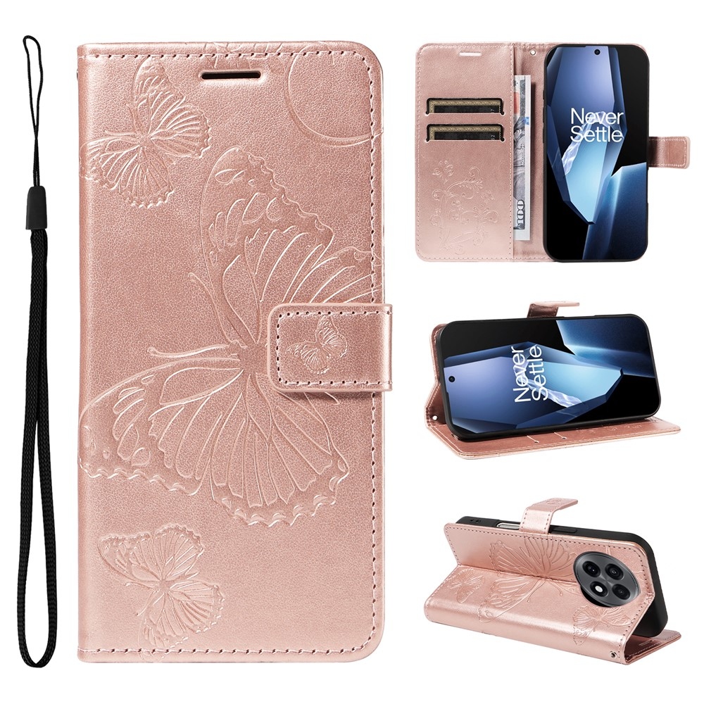 Big Butterfly knížkové pouzdro na OnePlus 13R 5G - růžovozlaté