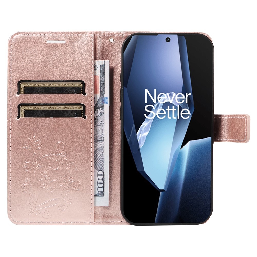 Big Butterfly knížkové pouzdro na OnePlus 13R 5G - růžovozlaté