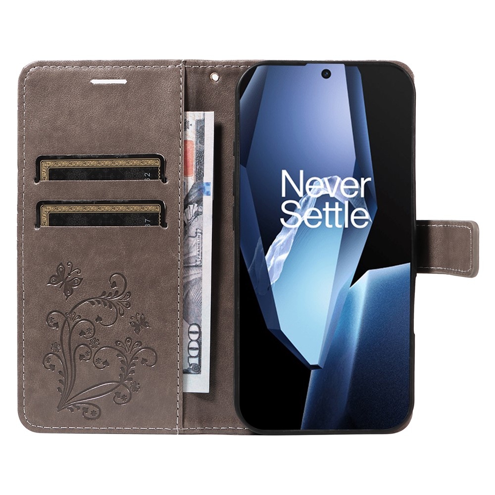 Big Butterfly knížkové pouzdro na OnePlus 13R 5G - šedé