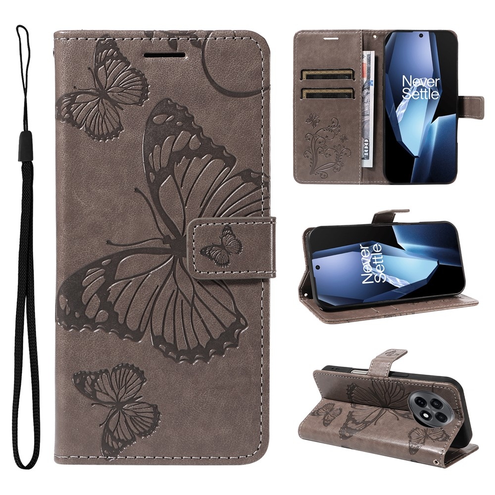 Big Butterfly knížkové pouzdro na OnePlus 13R 5G - šedé