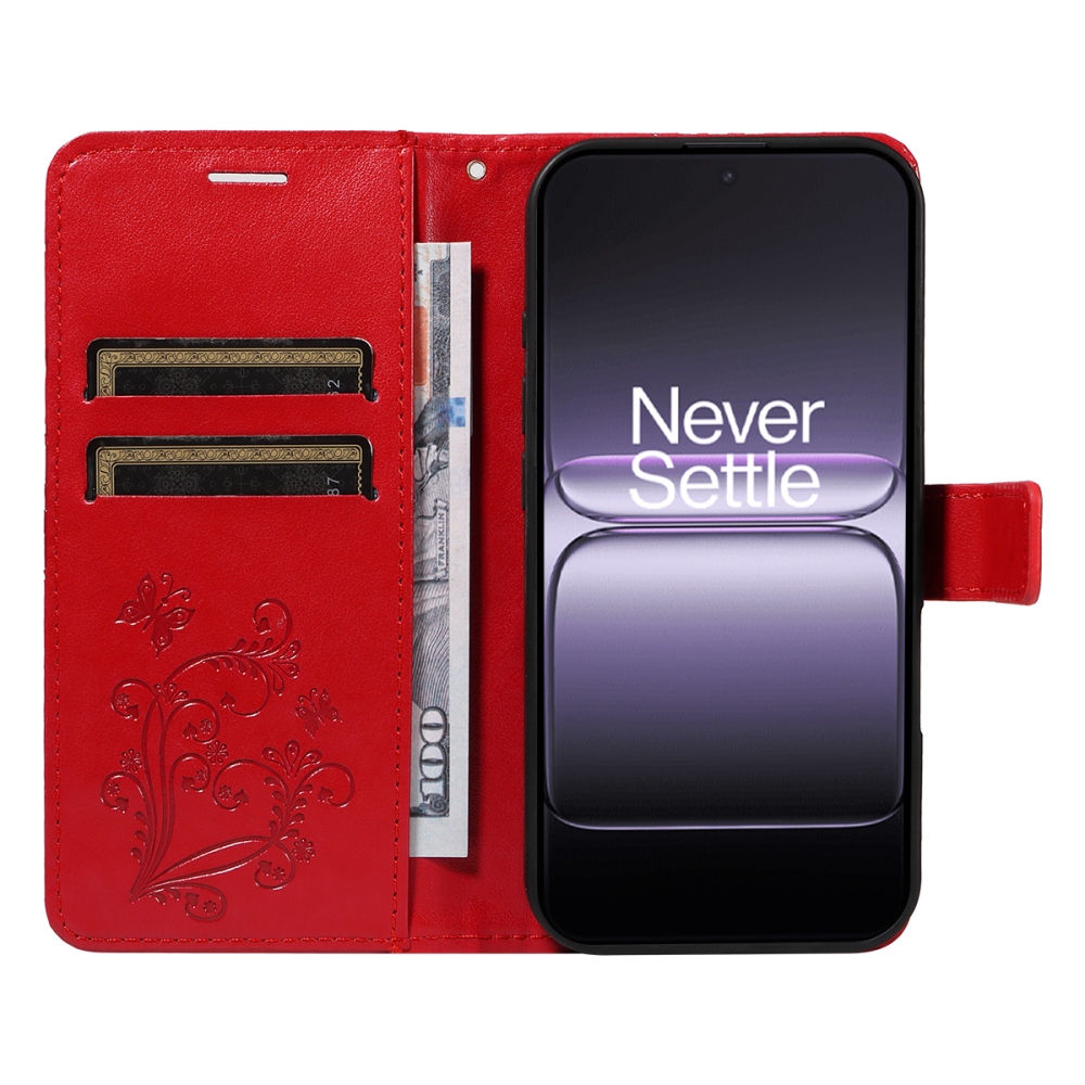 Big Butterfly knížkové pouzdro na OnePlus Nord 5 5G - červené
