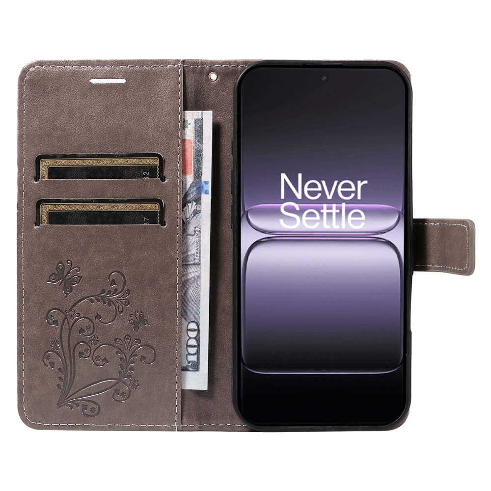 Big Butterfly knížkové pouzdro na OnePlus Nord 5 5G - šedé