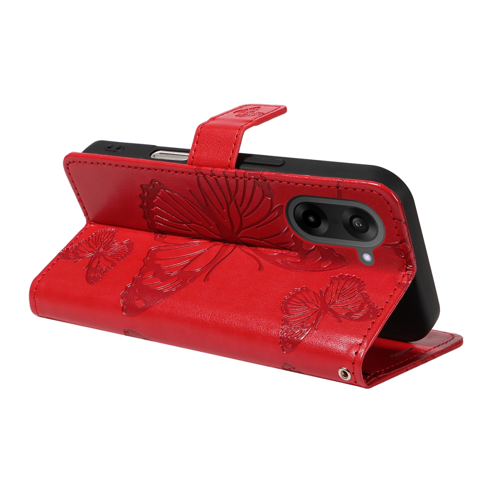 Big Butterfly knížkové pouzdro na OnePlus Nord CE5 5G - červené