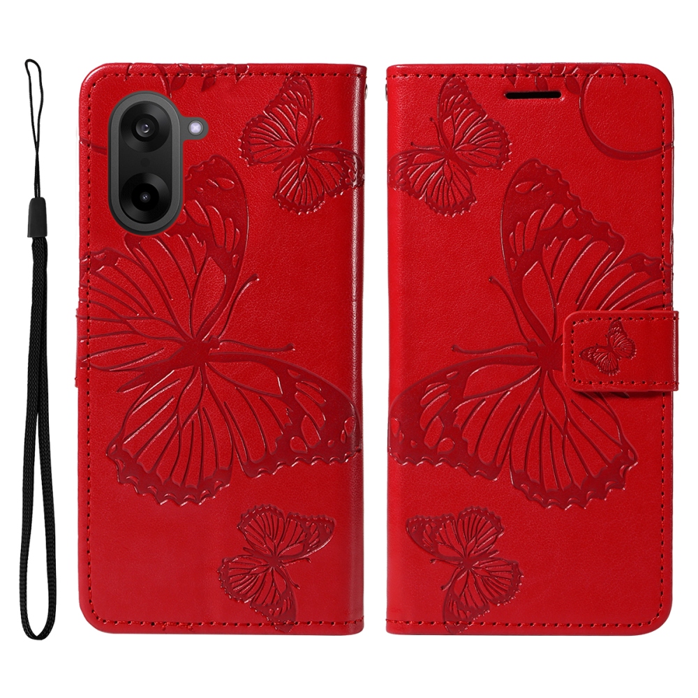 Big Butterfly knížkové pouzdro na OnePlus Nord CE5 5G - červené