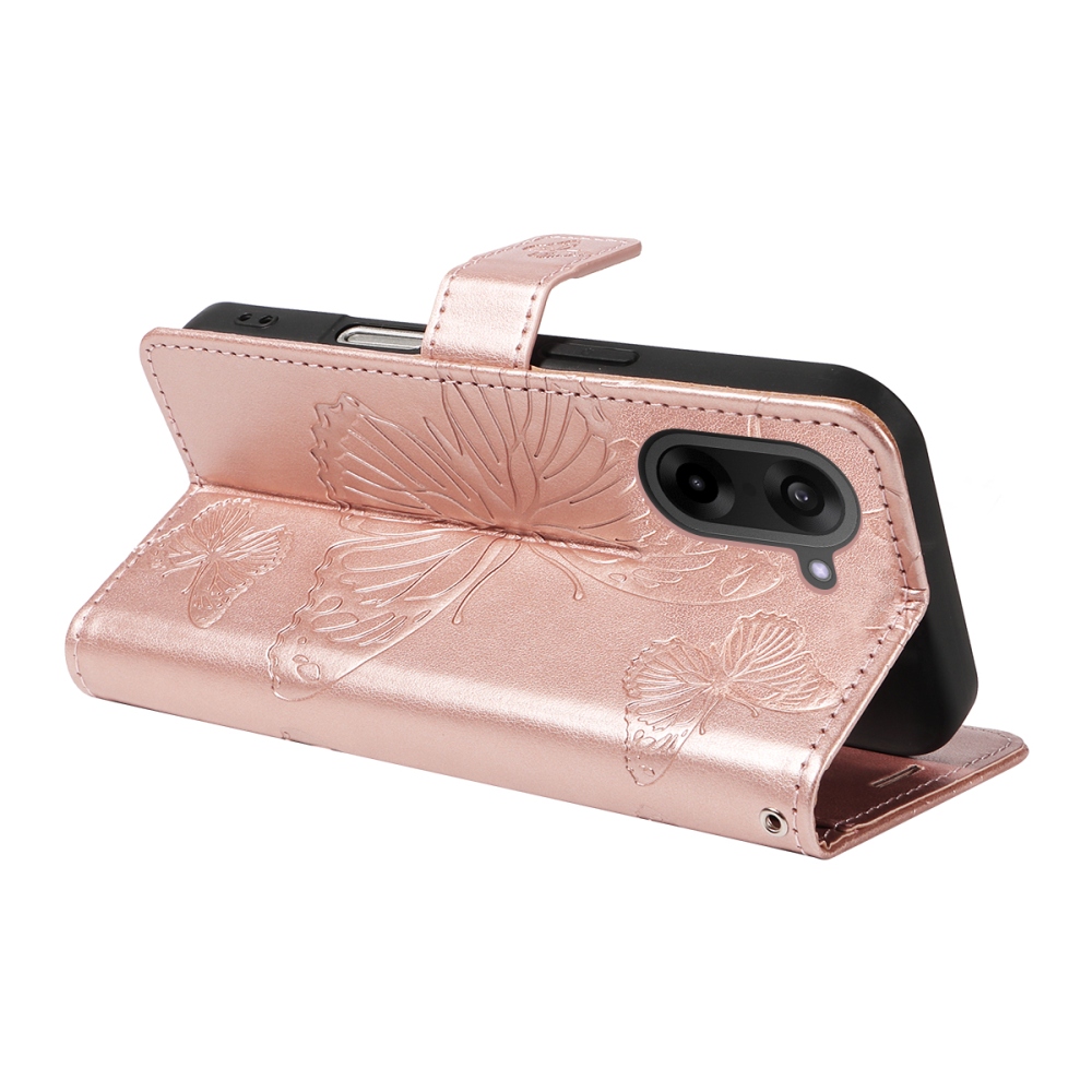 Big Butterfly knížkové pouzdro na OnePlus Nord CE5 5G - růžovozlaté