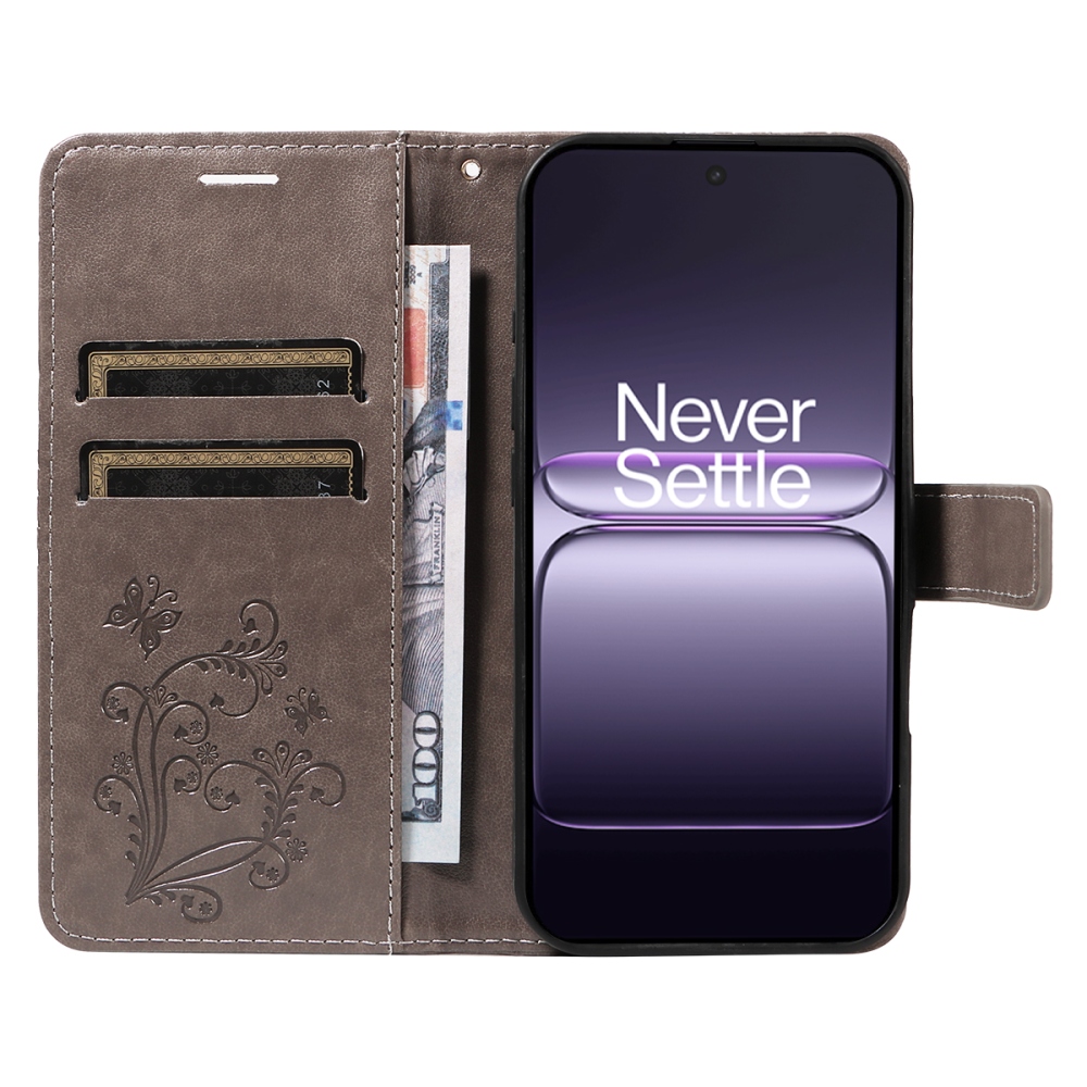 Big Butterfly knížkové pouzdro na OnePlus Nord CE5 5G - šedé