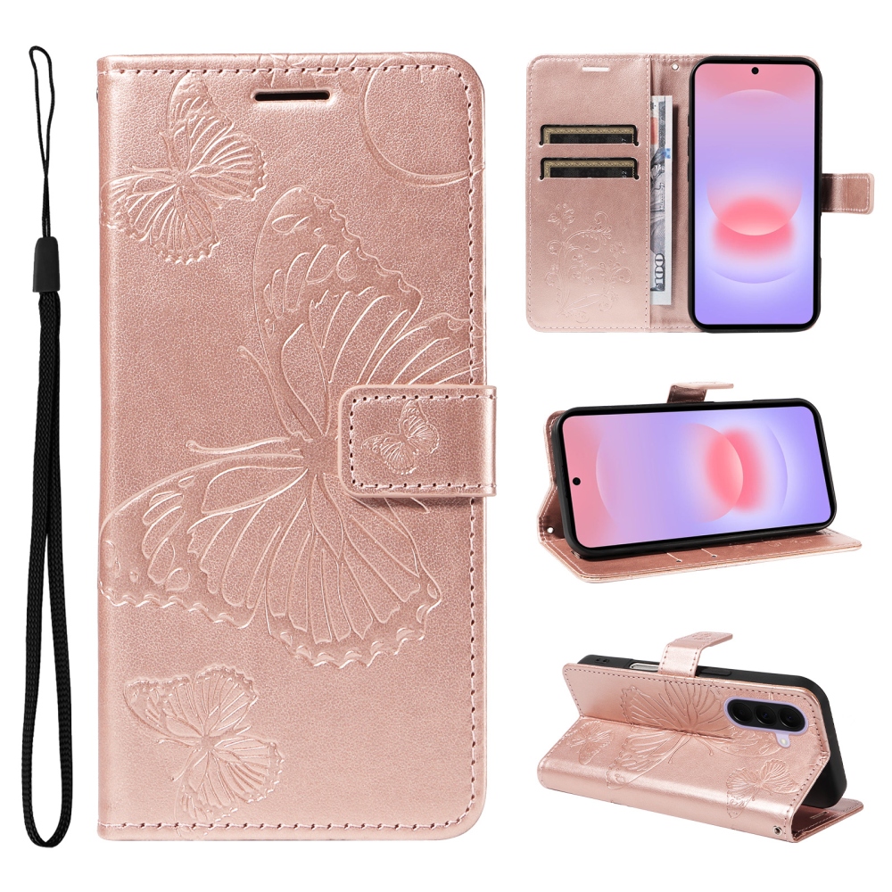 Big Butterfly knížkové pouzdro na Samsung Galaxy A27 - růžovozlaté