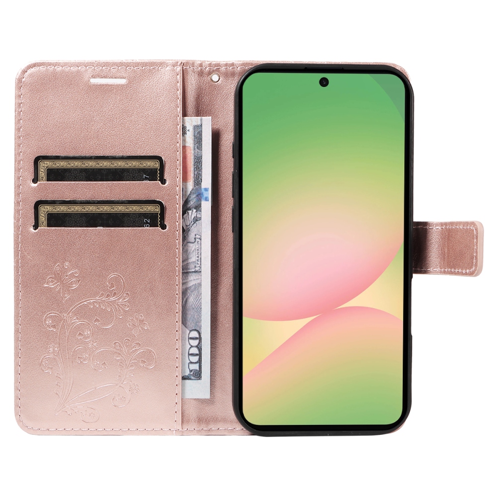 Big Butterfly knížkové pouzdro na Samsung Galaxy A57 5G - růžovozlaté