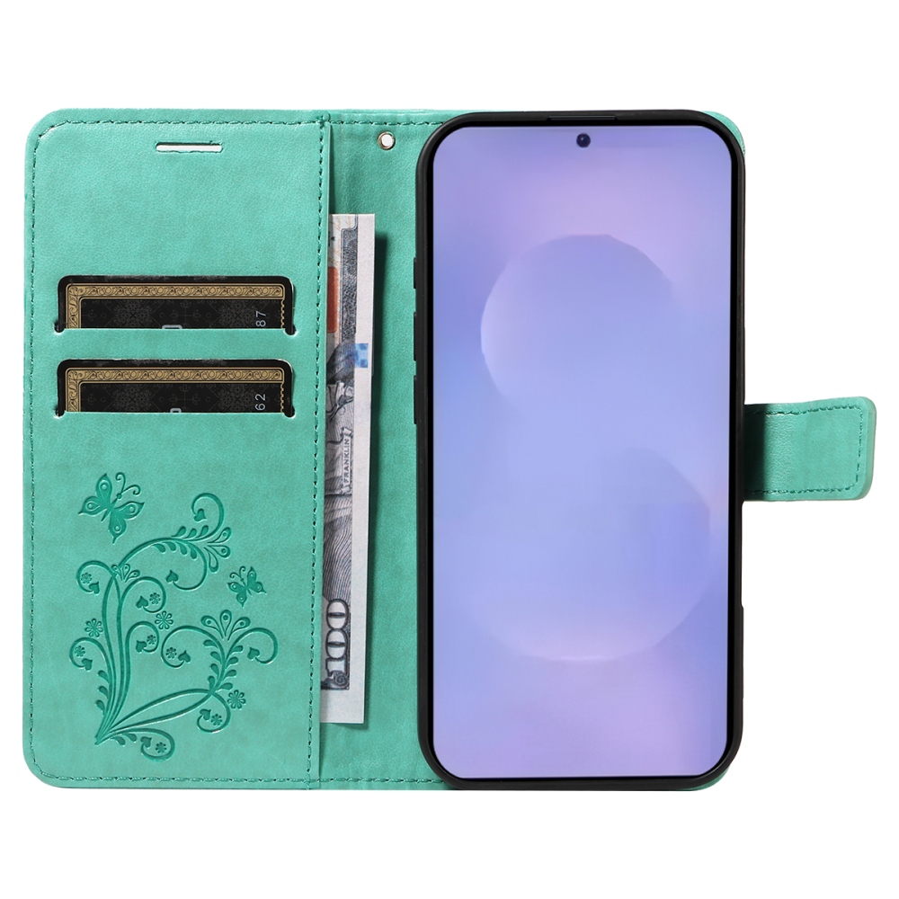 Big Butterfly knížkové pouzdro na Samsung Galaxy S26/S26 Pro - modrozelené