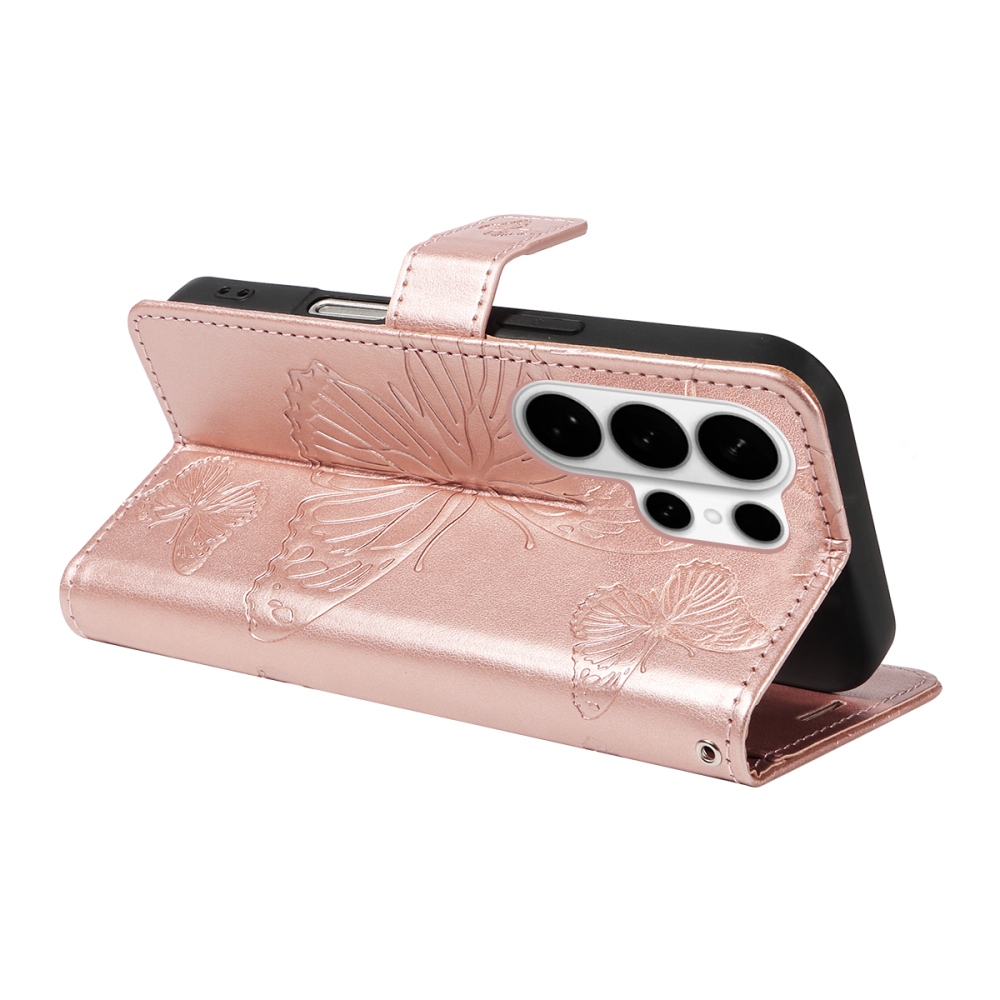 Big Butterfly knížkové pouzdro na Samsung Galaxy S26 Ultra - růžovozlaté