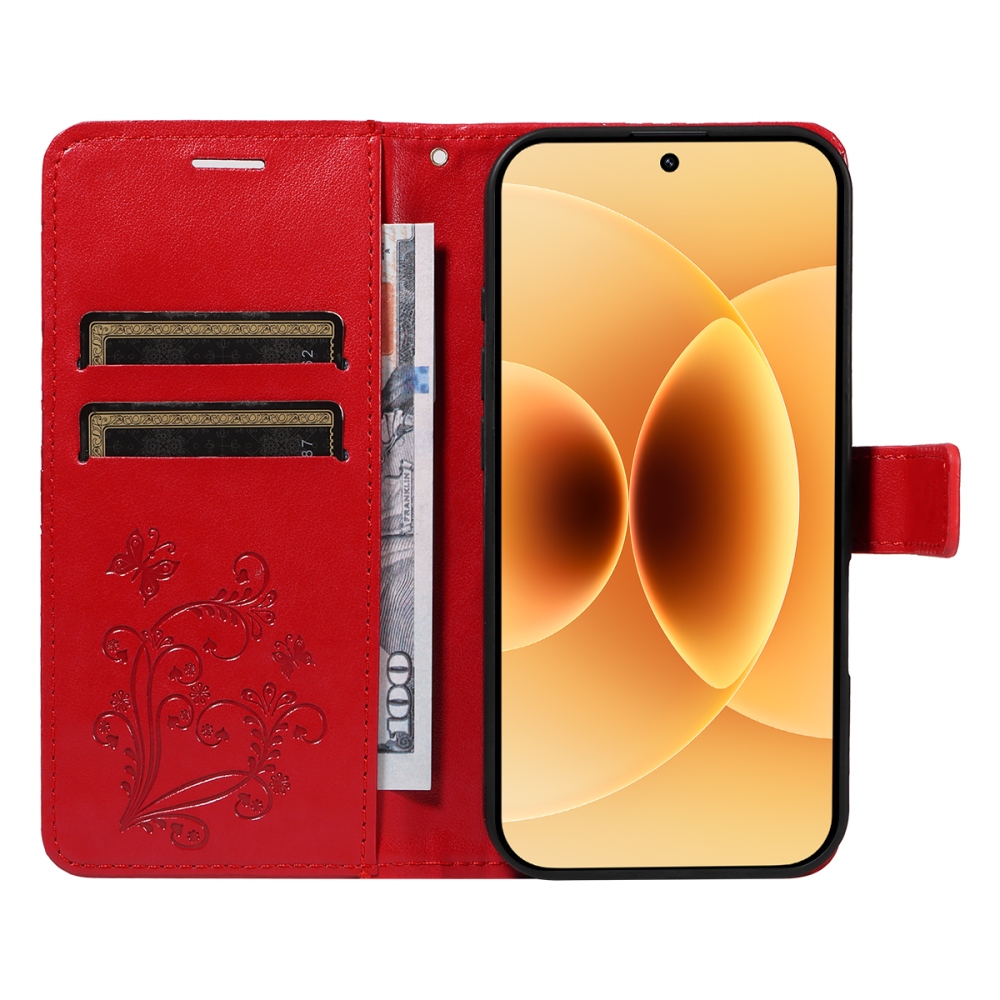 Big Butterfly knížkové pouzdro na Xiaomi 17 - červené