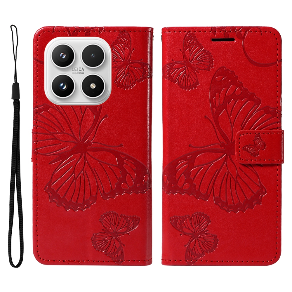 Big Butterfly knížkové pouzdro na Xiaomi 17 - červené