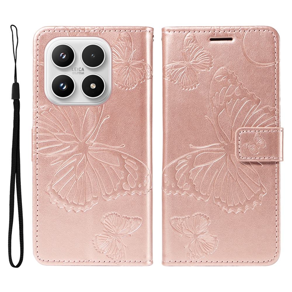 Big Butterfly knížkové pouzdro na Xiaomi 17 - růžovozlaté