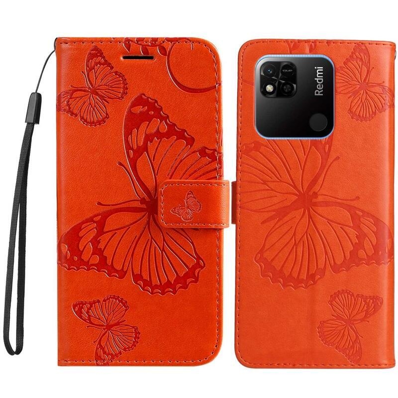 Big Butterfly knížkové pouzdro na Xiaomi Redmi 10A - oranžové