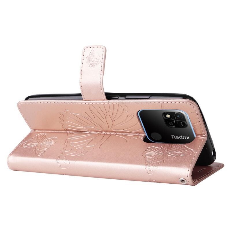 Big Butterfly knížkové pouzdro na Xiaomi Redmi 10A - růžovozlaté