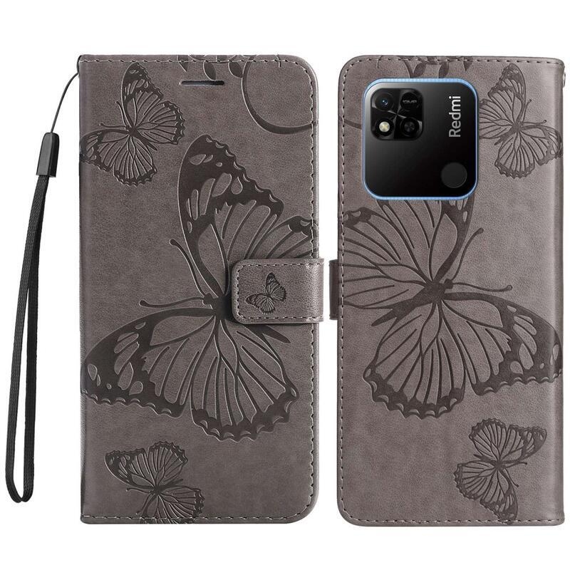 Big Butterfly knížkové pouzdro na Xiaomi Redmi 10A - šedé