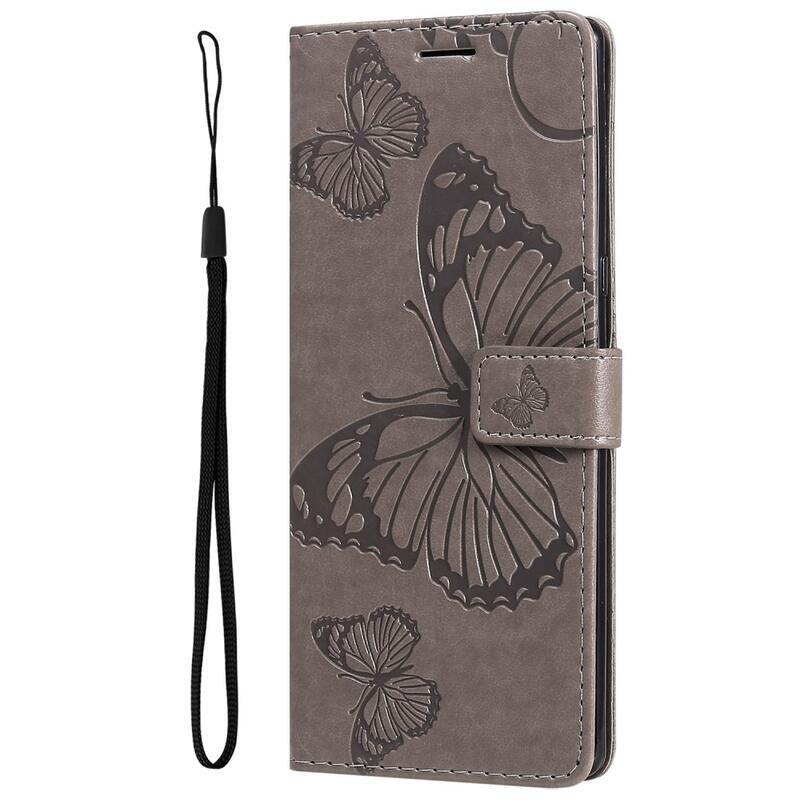 Big Butterfly knížkové pouzdro na Xiaomi Redmi 10A - šedé