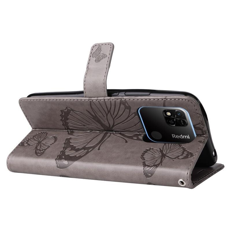 Big Butterfly knížkové pouzdro na Xiaomi Redmi 10A - šedé