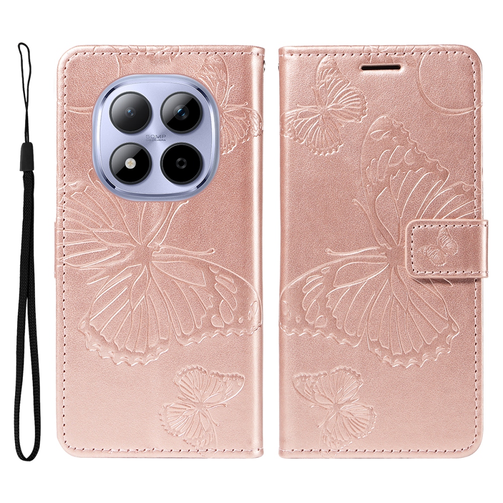 Big Butterfly knížkové pouzdro na Xiaomi Redmi Note 15 Pro 5G - růžovozlaté