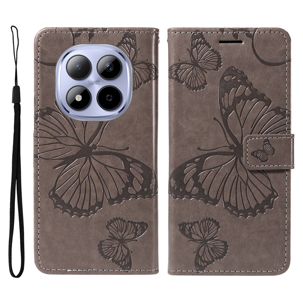 Big Butterfly knížkové pouzdro na Xiaomi Redmi Note 15 Pro 5G - šedé