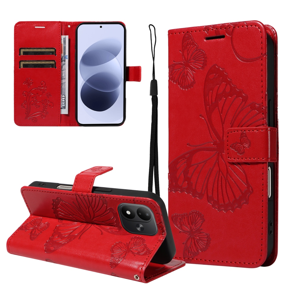 Big Butterfly knížkové pouzdro na Xiaomi Redmi Note 17 4G/5G - červené