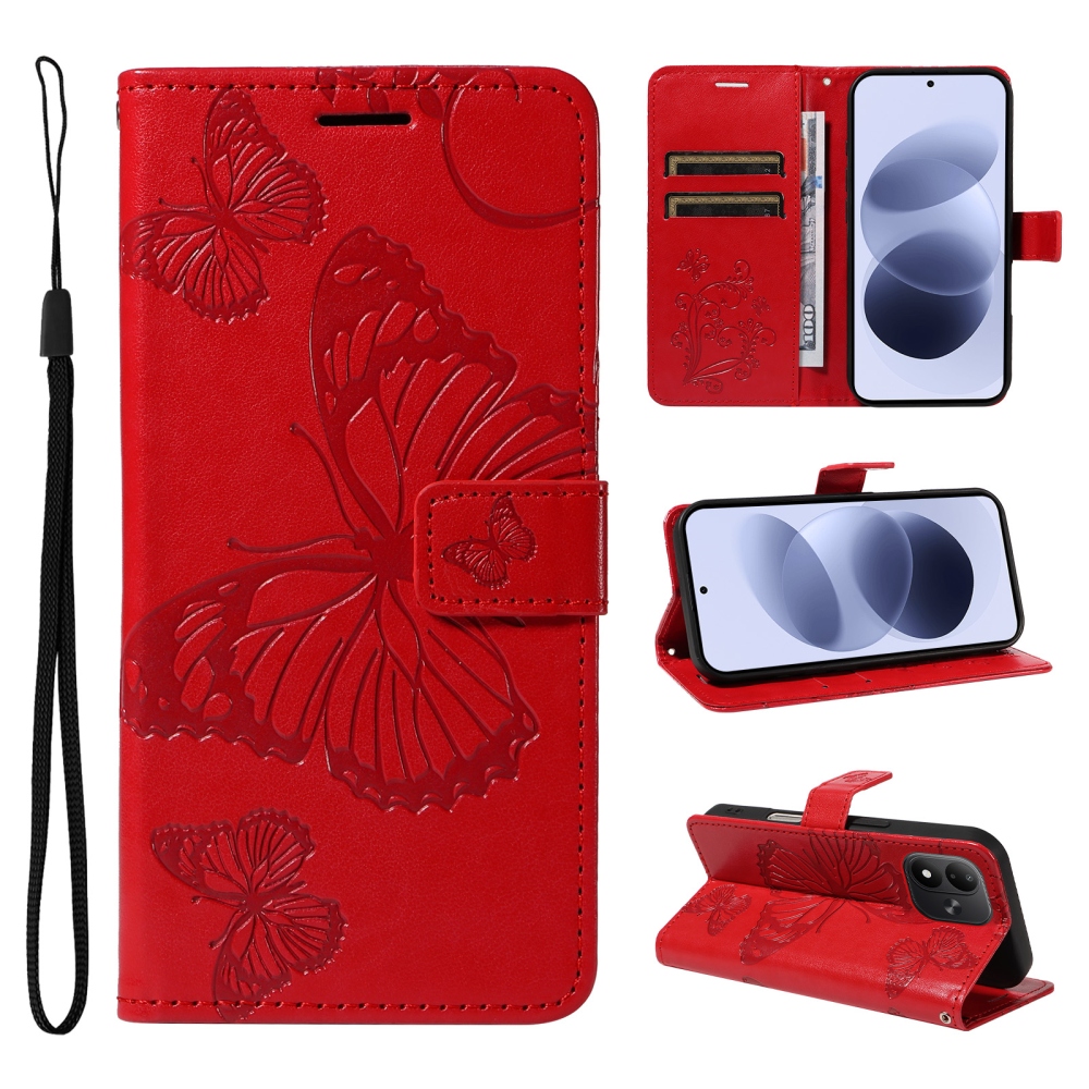 Big Butterfly knížkové pouzdro na Xiaomi Redmi Note 17 4G/5G - červené