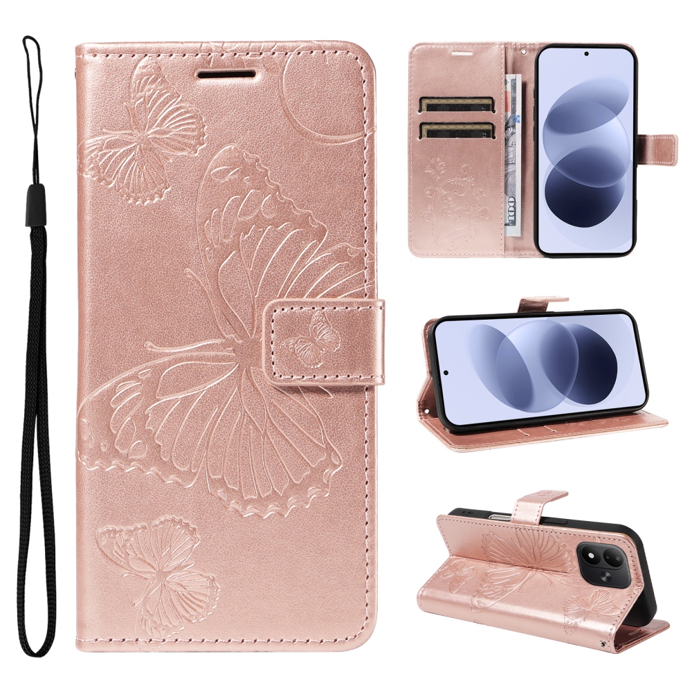 Big Butterfly knížkové pouzdro na Xiaomi Redmi Note 17 4G/5G - růžovozlaté