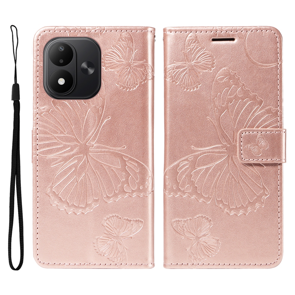 Big Butterfly knížkové pouzdro na Xiaomi Redmi Note 17 4G/5G - růžovozlaté
