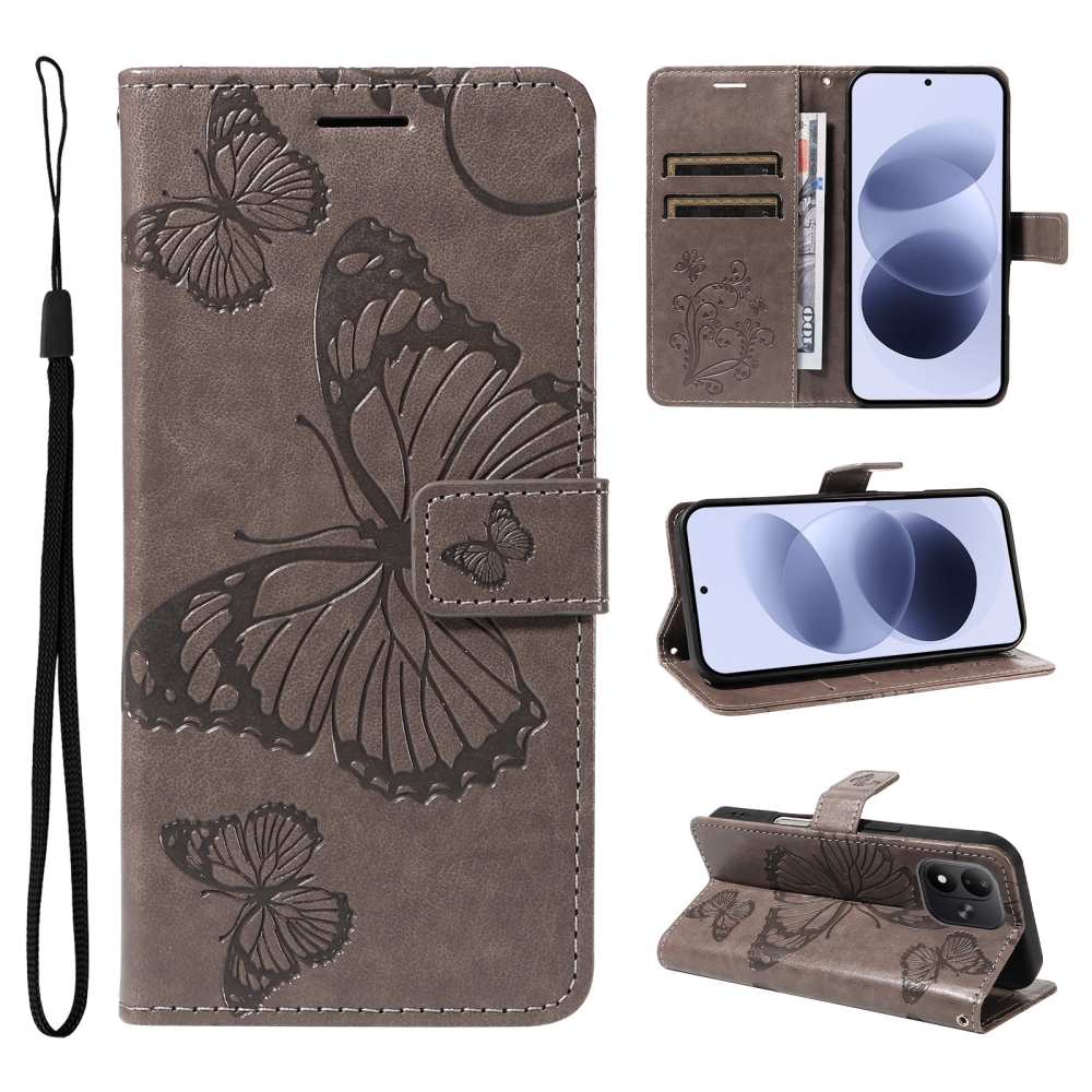 Big Butterfly knížkové pouzdro na Xiaomi Redmi Note 17 4G/5G - šedé