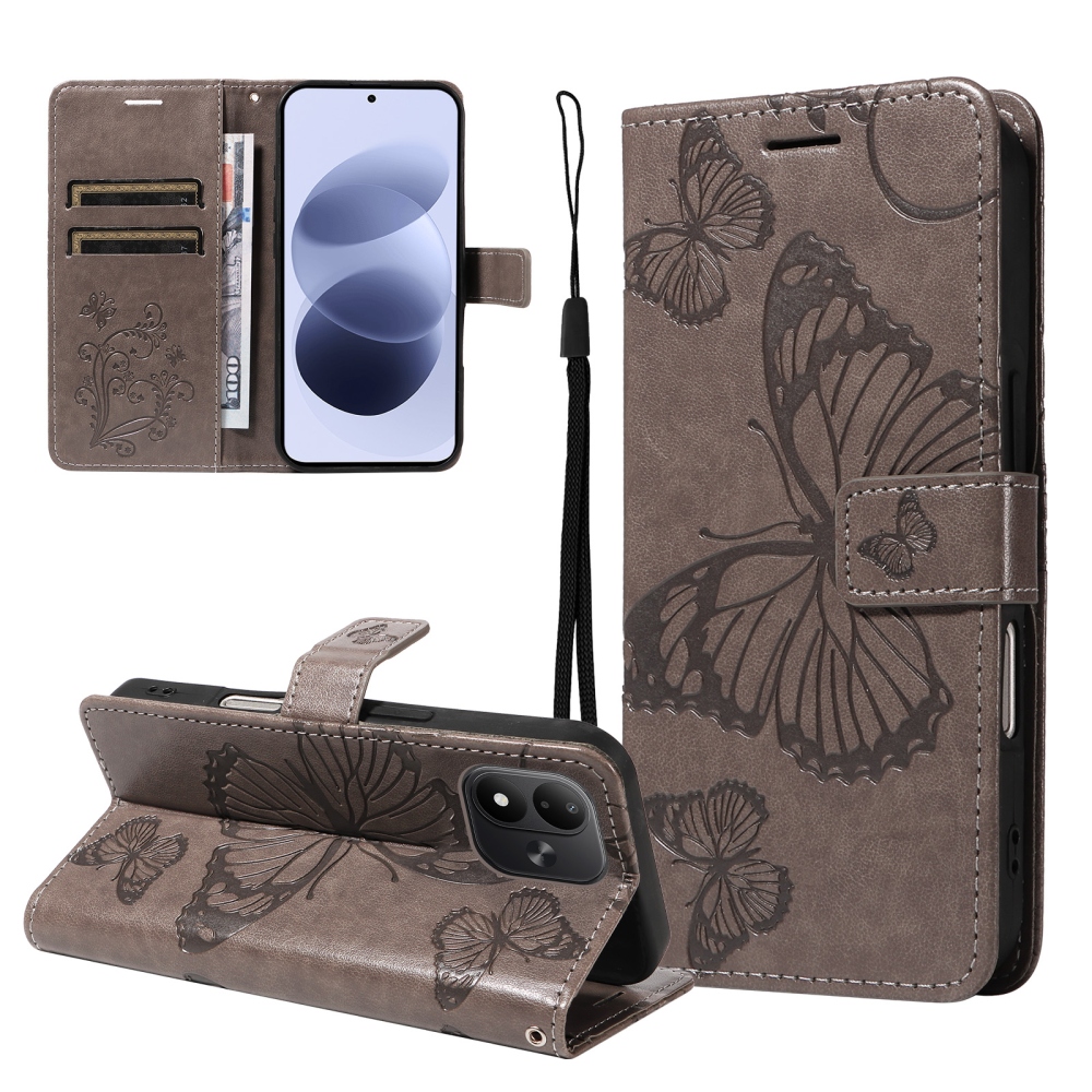 Big Butterfly knížkové pouzdro na Xiaomi Redmi Note 17 4G/5G - šedé