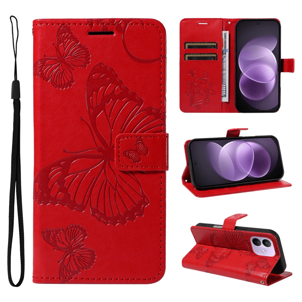 Big Butterfly knížkové pouzdro na Xiaomi Redmi Note 17 Pro 5G - červené