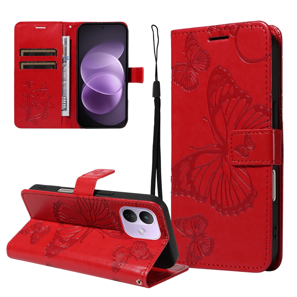 Big Butterfly knížkové pouzdro na Xiaomi Redmi Note 17 Pro 5G - červené