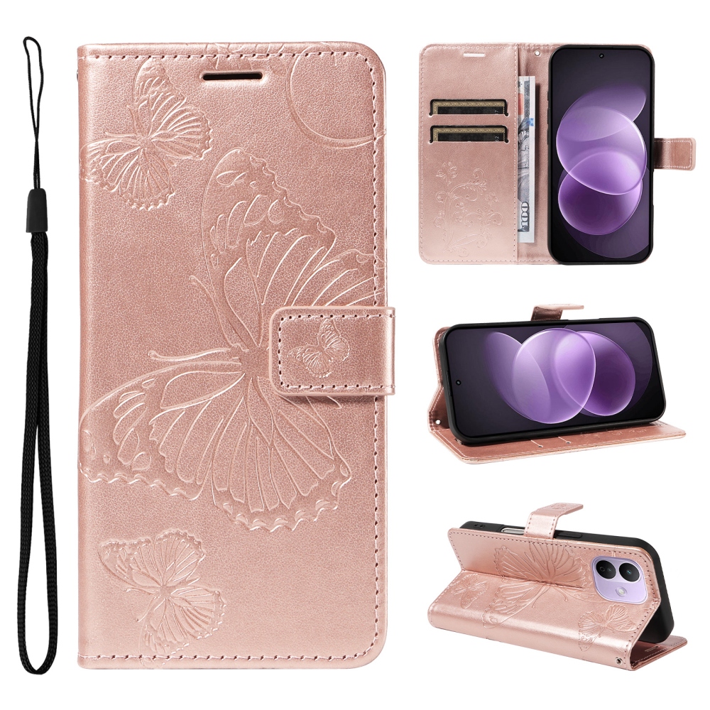 Big Butterfly knížkové pouzdro na Xiaomi Redmi Note 17 Pro 5G - růžovozlaté